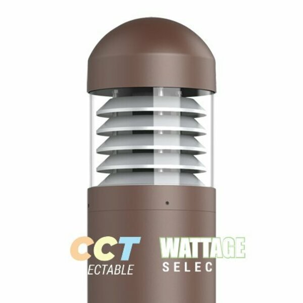Portor Architectural Round Bollard Light, CCT and Wattage Selector, Louvre Style PT-ABL-R-DTP-L-3CP